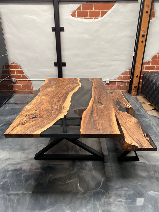 Walnut Dining Table, Custom 90” x 50” Walnut Smokey Gray Table, Epoxy River Dining Table, Live Edge Table, Custom Order for Raidermari 2