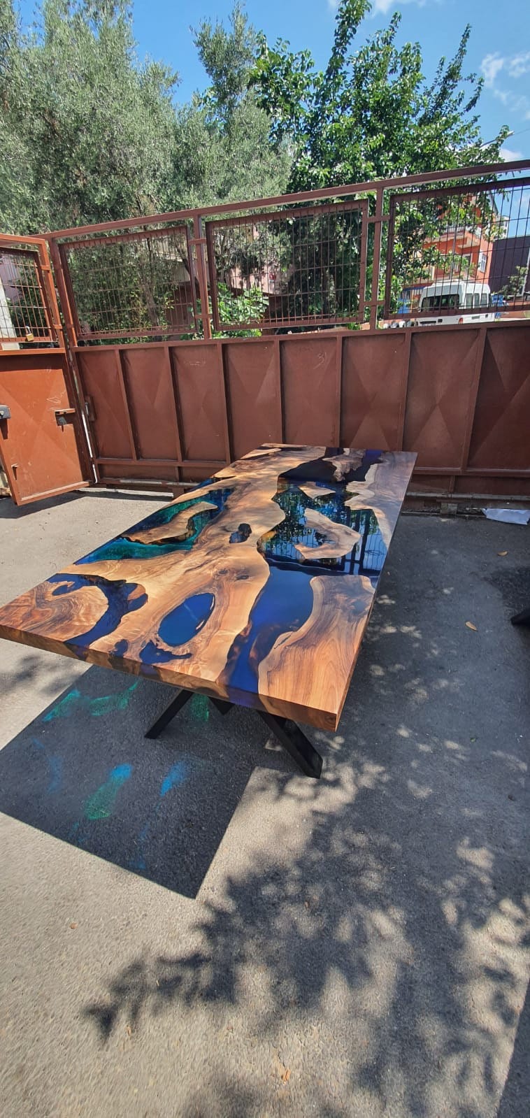 Epoxy Resin Table, Live Edge Table, Custom 80” x 46” Walnut Blue, Turquoise, Green Epoxy Table, Epoxy Dining Table, Custom Order for Yuan