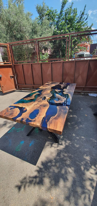 Walnut Dining Table, Custom 78” x 36” Walnut Blue, Turquoise, Green Table, Epoxy Dining Table, Live Edge Table, Custom for Christina B