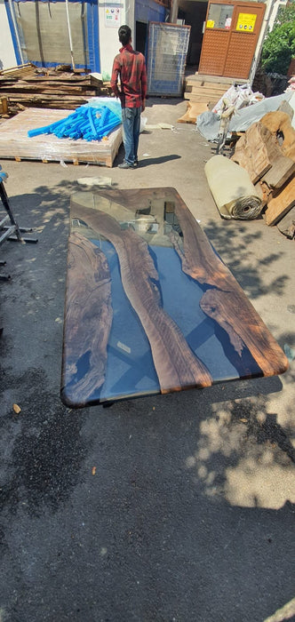 Epoxy Table, Epoxy Dining Table, Walnut Epoxy River Table, Custom 72” x 36” Walnut Smoke Gray Table, Epoxy River Table Order for Harriet B