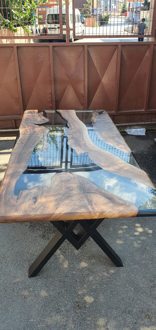 Epoxy Table, Epoxy Dining Table, Walnut Epoxy River Table, Custom 72” x 36” Walnut Smoke Gray Table, Epoxy River Table Order for Harriet B