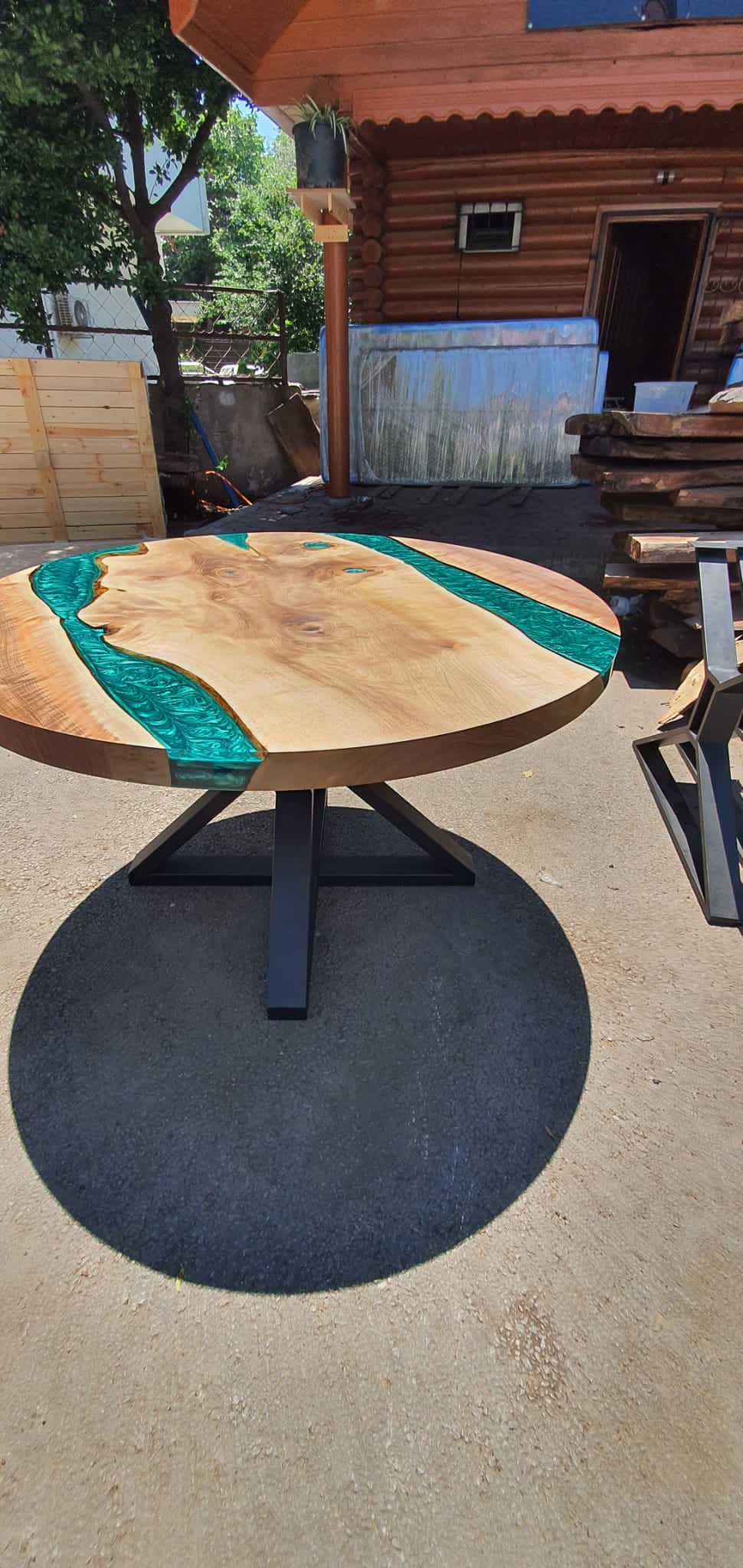 Live Edge Table, Custom 48” Diameter Round Walnut Wood Table, Emerald Green Epoxy Table, Epoxy Dining Table, Custom Order for Capacillo