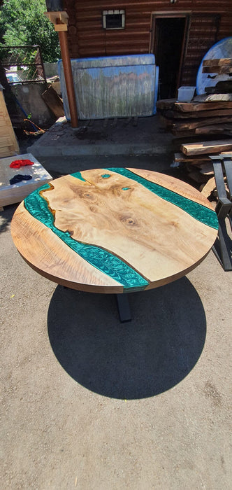 Live Edge Table, Custom 48” Diameter Round Walnut Wood Table, Emerald Green Epoxy Table, Epoxy Dining Table, Custom Order for Capacillo