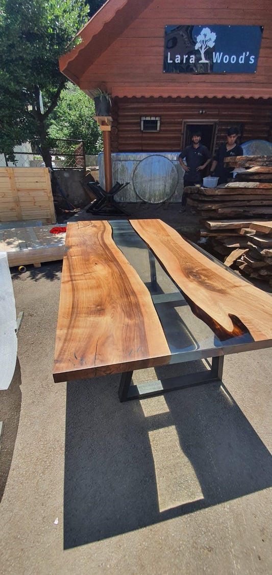 Walnut Dining Table, Custom 84” x 42” Clear Epoxy Table, Wooden Table,  River Table, Live Edge Table, Custom Order for Julia K