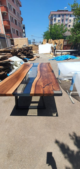 Walnut Dining Table, Custom 84” x 42” Clear Epoxy Table, Wooden Table,  River Table, Live Edge Table, Custom Order for Julia K