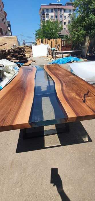 Walnut Dining Table, Custom 84” x 42” Clear Epoxy Table, Wooden Table,  River Table, Live Edge Table, Custom Order for Julia K