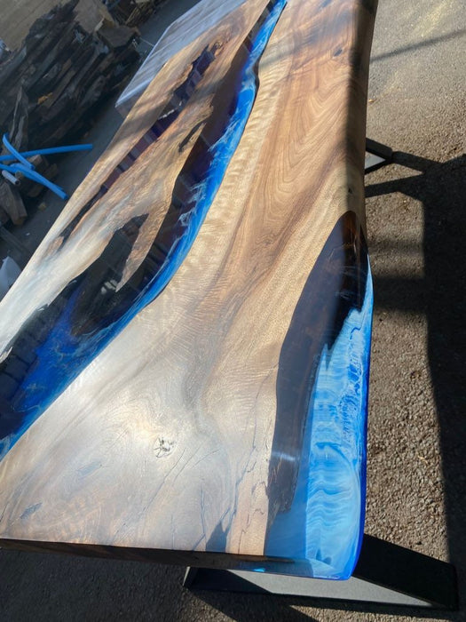 Epoxy Table, Epoxy Dining Table, Ocean Table, Custom 84” x 42” Walnut Ocean Blue, Turquoise White Waves Epoxy River Table, Order for Dina G