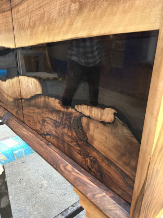 Custom Epoxy Console, 72” x 15” x 36” Wood Epoxy Resin Credenza, Walnut Epoxy Epoxy Credenza, Dining Room Sideboard for Alex B