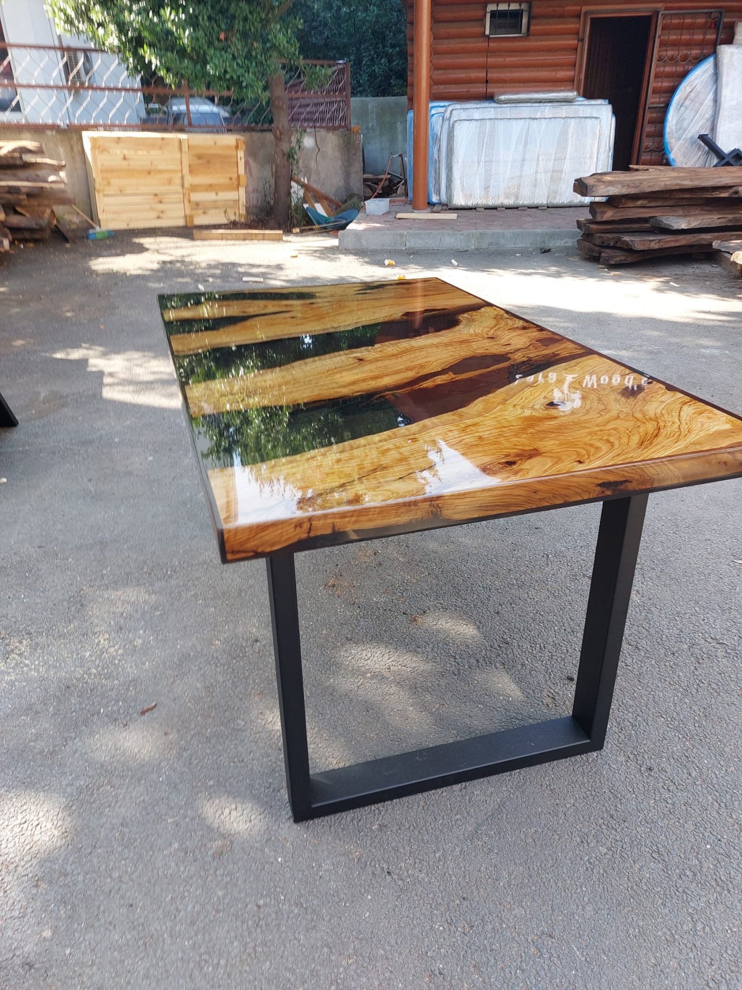 Olive Wood Epoxy Table, Epoxy Dining Table, Olive Wood Shiny Table, Custom 60” x 36" Olive Wood Black Epoxy Table, Custom Order for Hillary