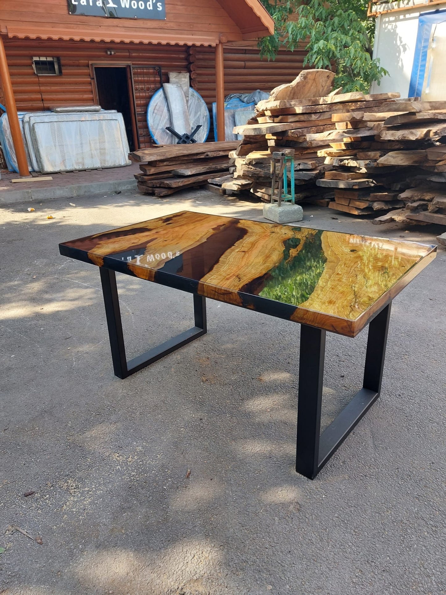 Olive Wood Epoxy Table, Epoxy Dining Table, Olive Wood Shiny Table, Custom 60” x 36" Olive Wood Black Epoxy Table, Custom Order for Hillary