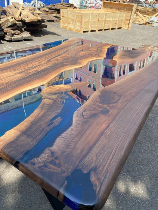 Epoxy Table, Epoxy Dining Table, Walnut Epoxy River Table, Custom 72” x 51” Walnut Blue, Turquoise, Green Epoxy Dining Table for Sasanti