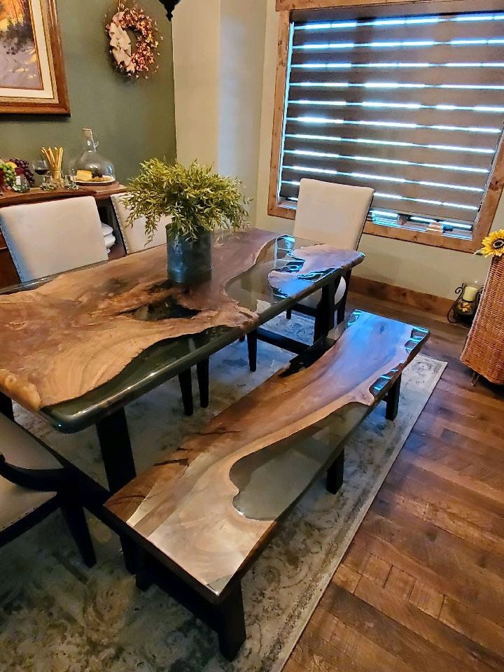 Handmade Epoxy Table, Live Edge Table, Custom 72” x 36” Walnut Table, Smokey Gray Epoxy Table, River Table, Custom Order for Laurie V