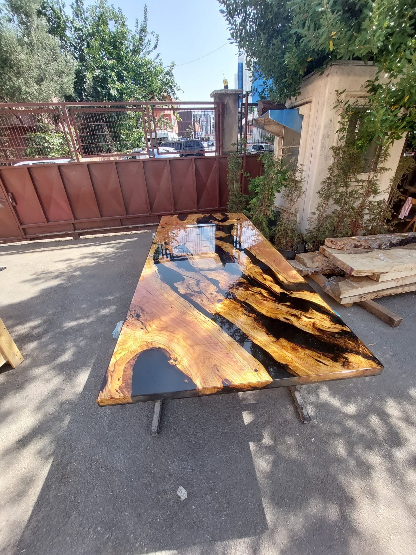 Olive Wood Epoxy Table, Custom 100” x 43” Olive Wood Table, Black Epoxy Table, Live Edge Table, Custom Order for Marc G