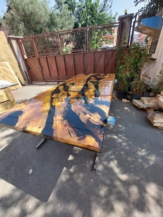 Olive Wood Epoxy Table, Custom 100” x 43” Olive Wood Table, Shiny Black Epoxy Table, Live Edge Table, Custom Order for Marc G