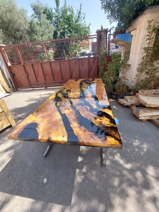 Olive Wood Epoxy Table, Custom 100” x 43” Olive Wood Table, Shiny Black Epoxy Table, Live Edge Table, Custom Order for Marc G