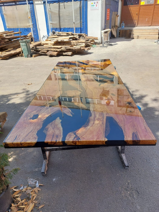 Olive Wood Epoxy Table, Custom 100” x 43” Olive Wood Table, Shiny Black Epoxy Table, Live Edge Table, Custom Order for Marc G