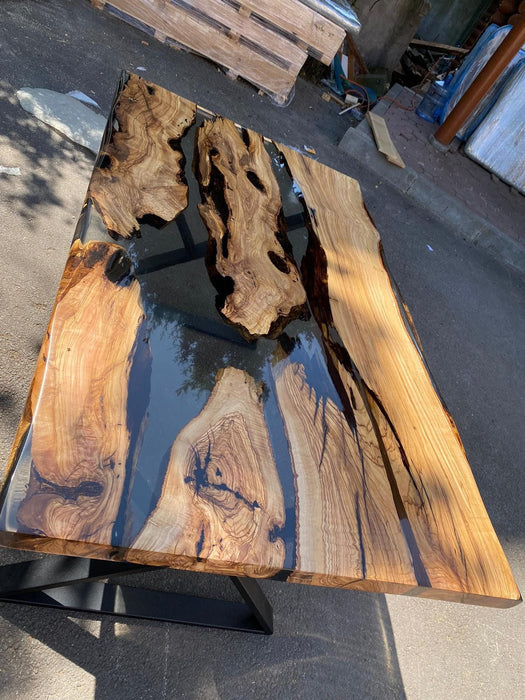 Handmade Dining Table, Custom 60” x 36" Custom Epoxy Olive Wood Table, Smokey Gray Epoxy Table, Live Edge Table, Custom Order for Cynthia T