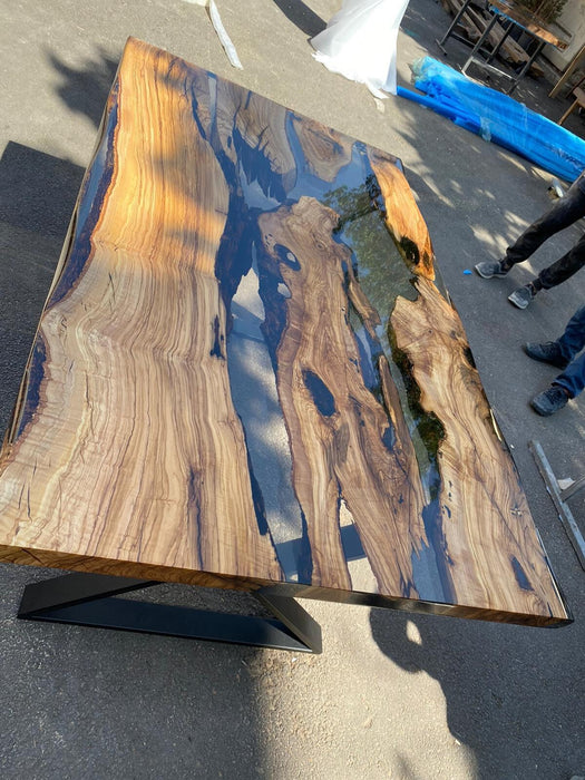 Handmade Dining Table, Custom 60” x 36" Custom Epoxy Olive Wood Table, Smokey Gray Epoxy Table, Live Edge Table, Custom Order for Cynthia T