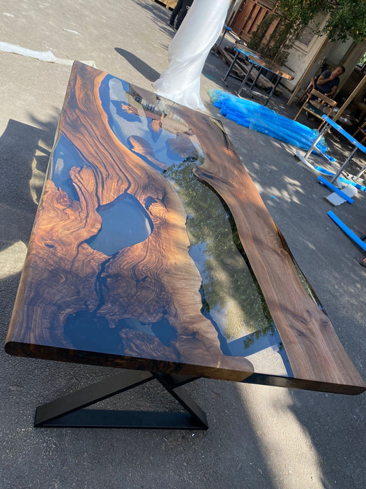 Epoxy Table, Epoxy Dining Table, Walnut Epoxy River Table, Custom 84” x 42” Walnut Wood Smokey Gray Epoxy Table Order for Schaun