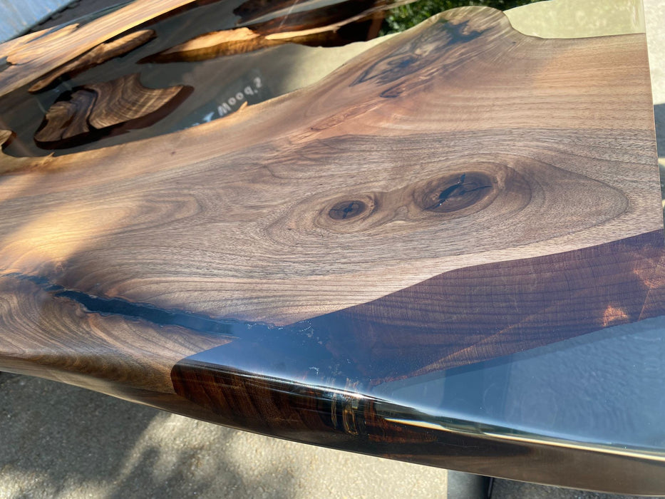 Epoxy Table, Epoxy Dining Table, Walnut Epoxy River Table, Custom 84” x 42” Walnut Wood Smokey Gray Epoxy Table Order for Schaun