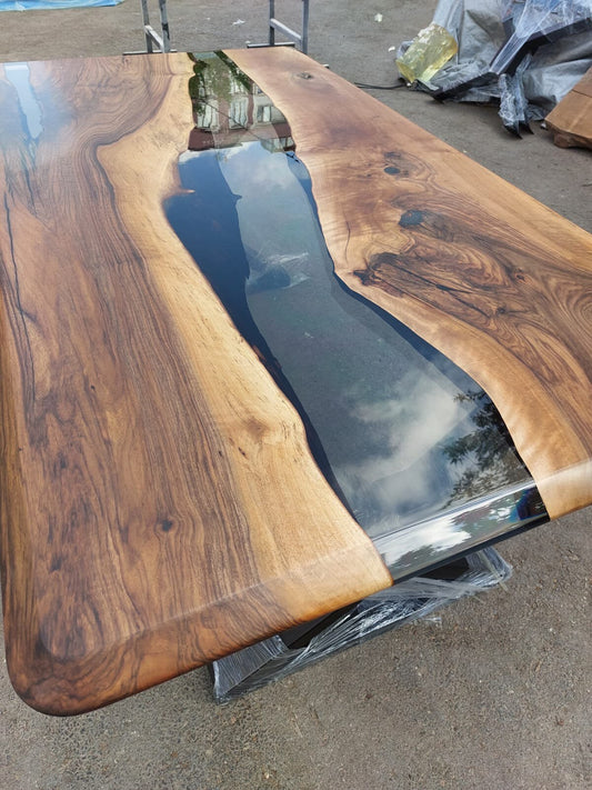 Live Edge Table, Custom 72” x 40” Walnut Smokey Gray Table, Epoxy Table, Epoxy Resin Table, Wooden Table, Custom Order for Madeline