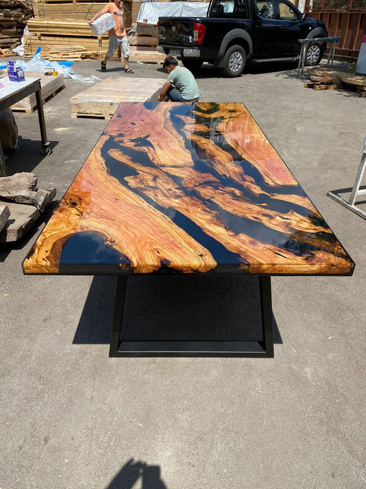 Olive Wood Epoxy Table, Custom 100” x 43” Olive Wood Table, Black Epoxy Table, Live Edge Table, Custom Order for Marc G
