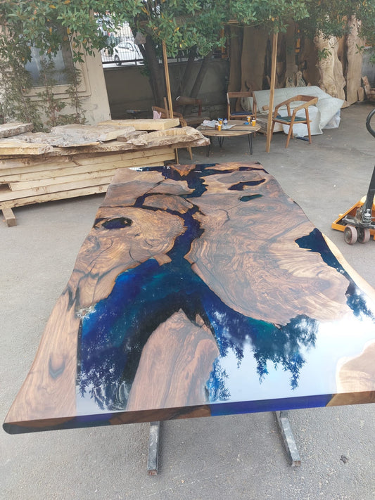 Epoxy Resin River Table, Walnut Epoxy Table, River Table, Handmade Epoxy Table, Custom 84” x 40” Blue Table, Epoxy Resin Table,  for Heather