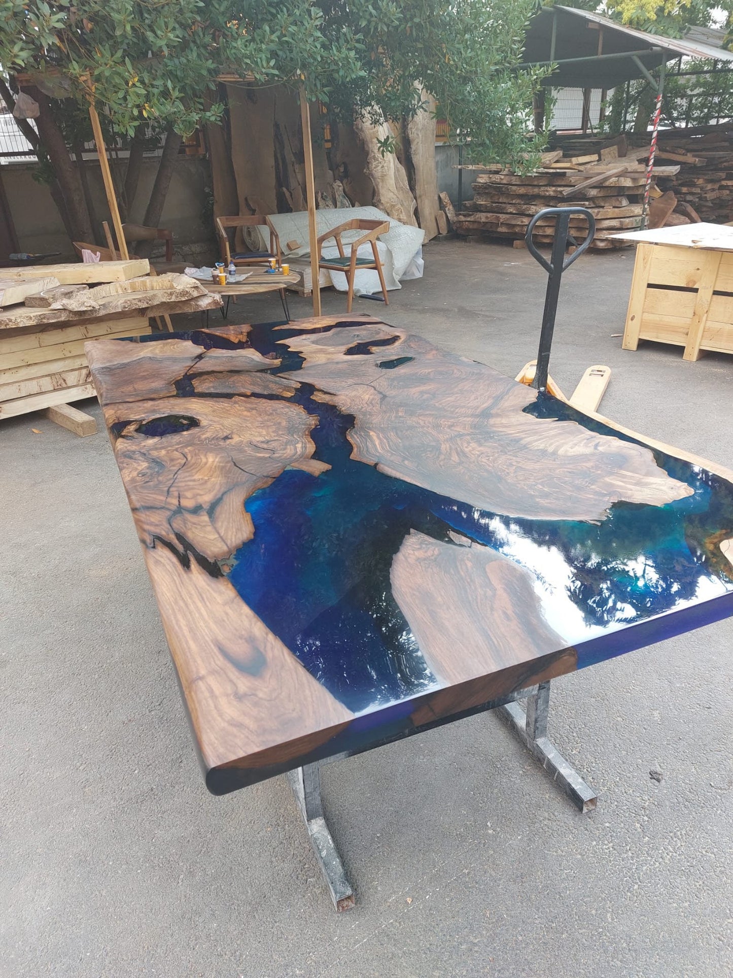 Epoxy Resin River Table, Walnut Epoxy Table, River Table, Handmade Epoxy Table, Custom 84” x 40” Blue Table, Epoxy Resin Table,  for Heather