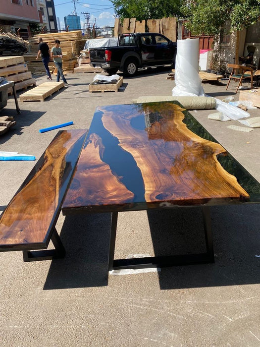 Walnut Dining Table, Custom 108” x 48” Walnut Shiny Black Epoxy Table, Epoxy Dining Table, Live Edge Table, Custom Order for Courtney