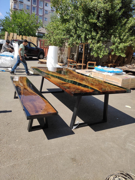 Walnut Dining Table, Custom 108” x 48” Walnut  Black Epoxy Table, Epoxy Dining Table, Live Edge Table, Custom Order for Courtney