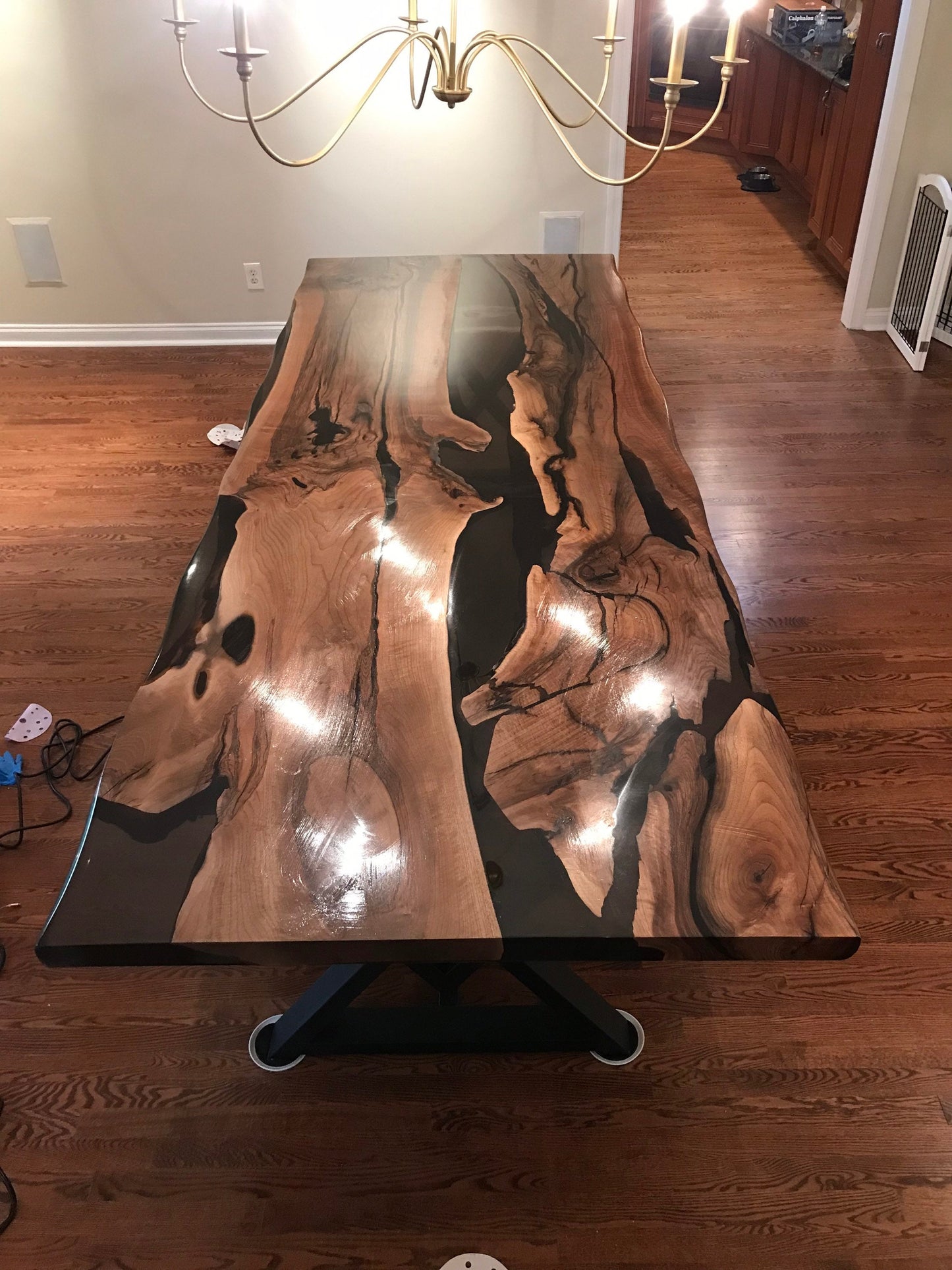 Walnut Dining Table, Live Edge Table, Custom 113” x 40” Walnut Smokey Gray Table, Epoxy River Dining Table, Custom Order for Melissa