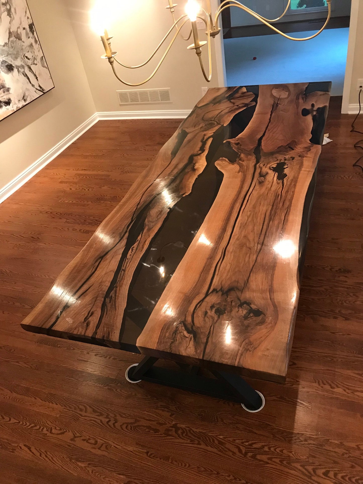 Walnut Dining Table, Live Edge Table, Custom 113” x 40” Walnut Smokey Gray Table, Epoxy River Dining Table, Custom Order for Melissa