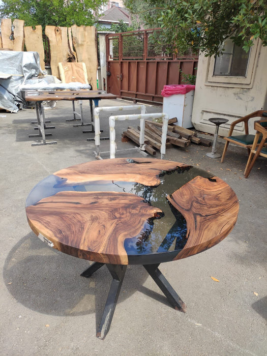 Epoxy Coffee Table, Epoxy Dining Table, Epoxy Resin Table, Custom 46” Diameter Round Walnut Wood Smokey Gray Epoxy Table Order for Sundarkia
