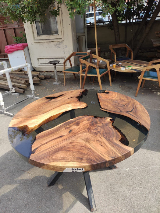 Epoxy Coffee Table, Epoxy Dining Table, Epoxy Resin Table, Custom 46” Diameter Round Walnut Wood Smokey Gray Epoxy Table Order for Sundarkia