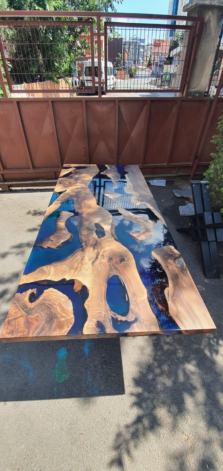 Walnut Dining Table, Custom 78” x 36” Walnut Blue, Turquoise, Green Table, Epoxy Dining Table, Live Edge Table, Custom for Christina B