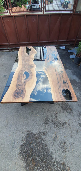 Epoxy Resin Table, Epoxy Dining Table, Walnut Epoxy River Table, Custom 72” x 42” Walnut Smokey Gray Table, Epoxy Table Order for Spencer M