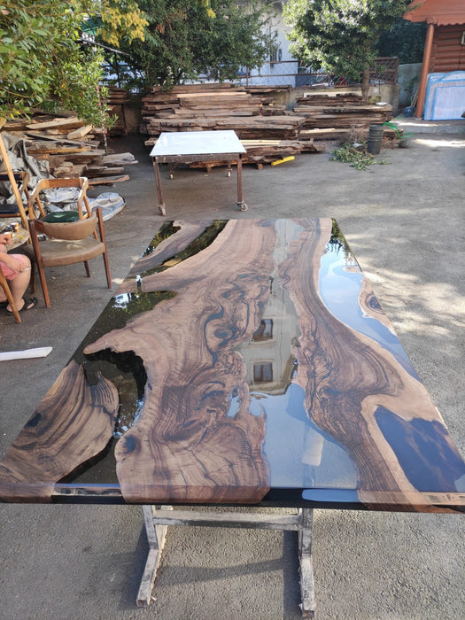 Live Edge Table, Epoxy Table, Epoxy Dining Table, Custom 96” x 48" Walnut Smoke Gray Table, Epoxy River Table, Custom Order for Diane