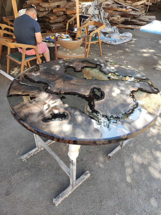 Round Dining Table, Epoxy Coffee Table, Custom 50” Diameter Round Table, Walnut Wood Smokey Gray Table, Epoxy Resin Table, Order for Bella