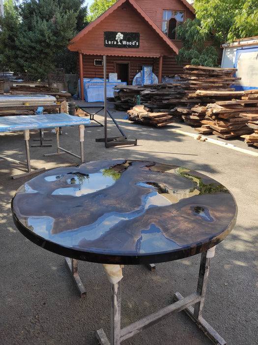 Round Dining Table, Epoxy Coffee Table, Custom 50” Diameter Round Table, Walnut Wood Smokey Gray Table, Epoxy Resin Table, Order for Bella