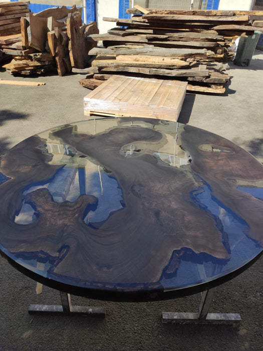 Round Dining Table, Epoxy Coffee Table, Custom 50” Diameter Round Table, Walnut Wood Smokey Gray Table, Epoxy Resin Table, Order for Bella