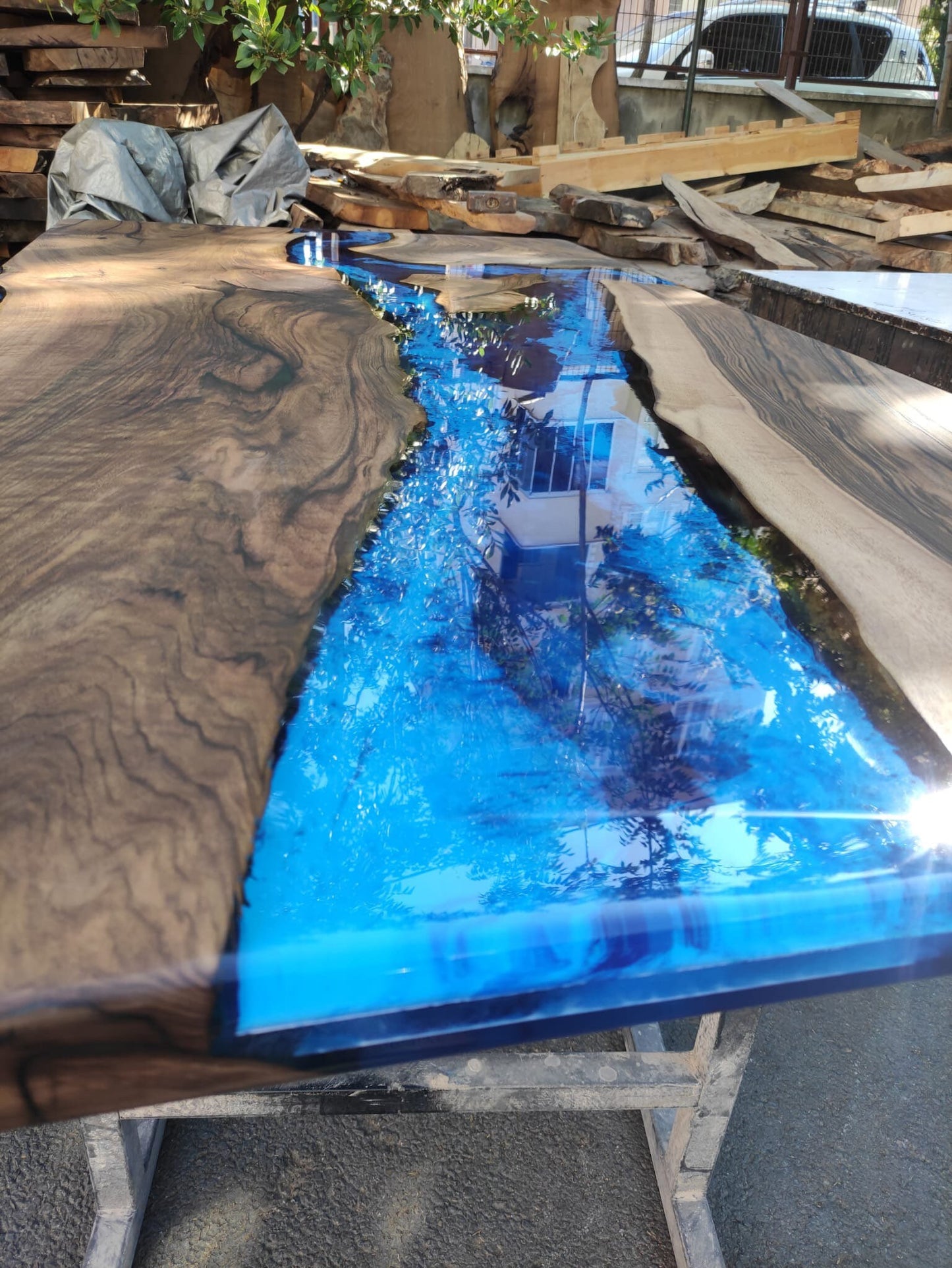 Epoxy Resin Table, Live Edge Table, Custom 75” x 40” Walnut Wood Deep Blue and Turquoise, White Epoxy Table, Wooden Table, for Rick S