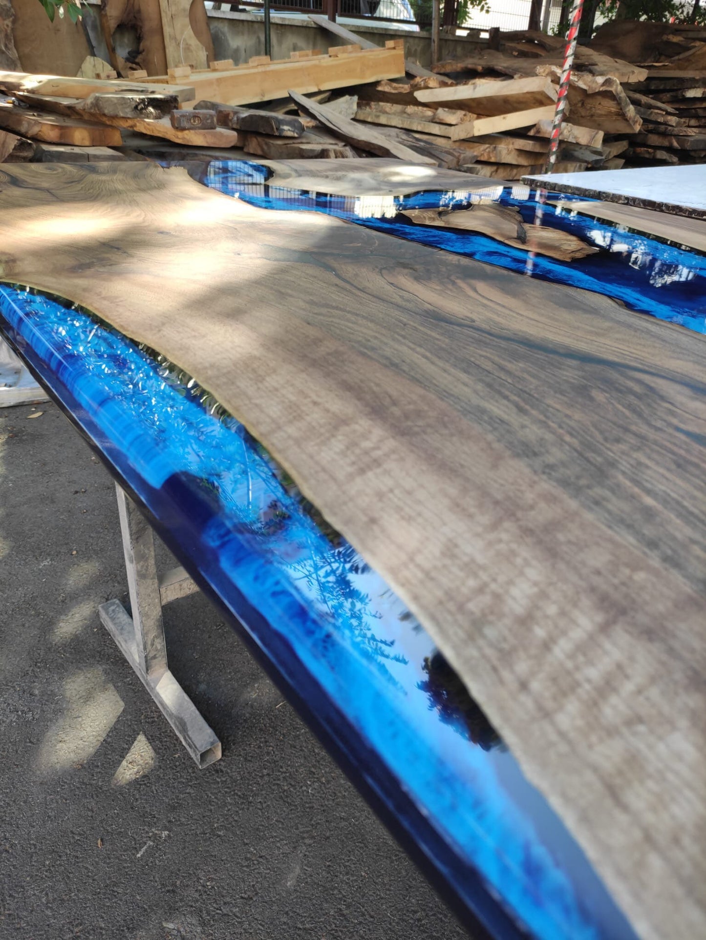 Epoxy Resin Table, Live Edge Table, Custom 75” x 40” Walnut Wood Deep Blue and Turquoise, White Epoxy Table, Wooden Table, for Rick S