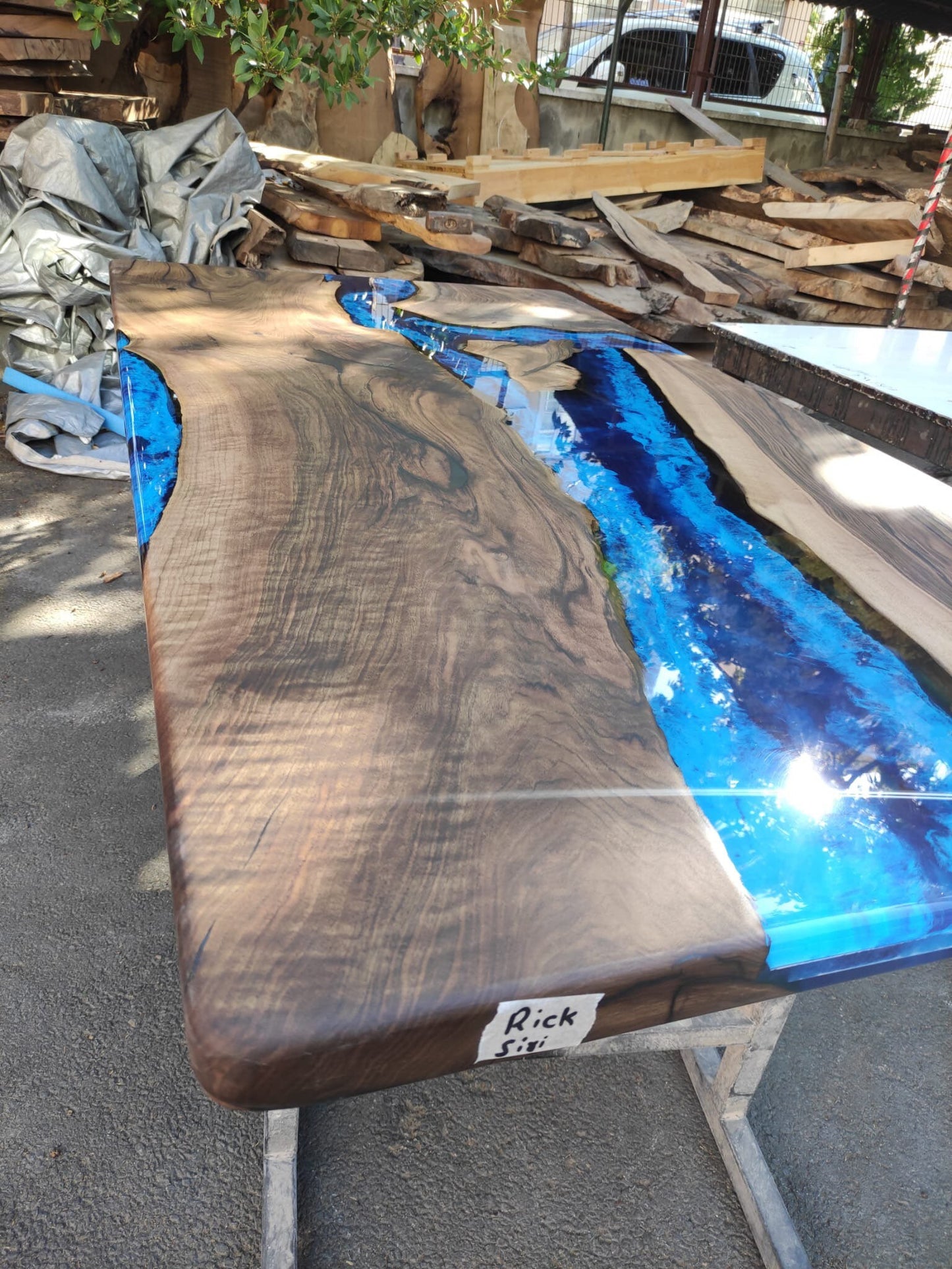 Epoxy Resin Table, Live Edge Table, Custom 75” x 40” Walnut Wood Deep Blue and Turquoise, White Epoxy Table, Wooden Table, for Rick S