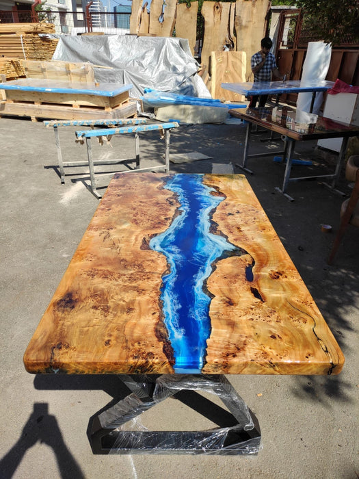 Ocean Table, Poplar Table, Custom 68” x 36” Poplar Wood Shiny Ocean Blue Table, Epoxy River Table, Live Edge Table, Custom Order for Jody