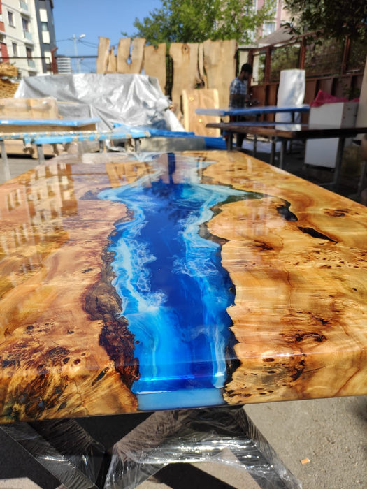 Ocean Table, Poplar Table, Custom 68” x 36” Poplar Wood Shiny Ocean Blue Table, Epoxy River Table, Live Edge Table, Custom Order for Jody