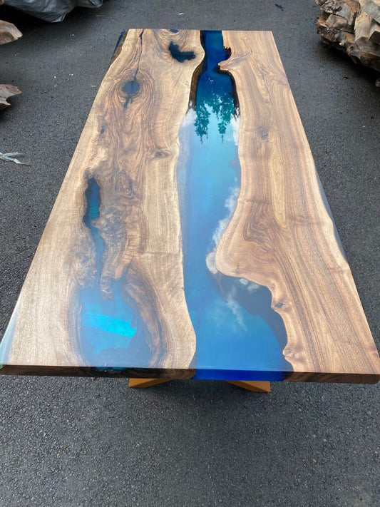 Handmade Epoxy Table, Epoxy Table, Epoxy Dining Table, Custom 72” x 30” Walnut Blue Epoxy Table, River Table, Custom Order for Slaytonrick