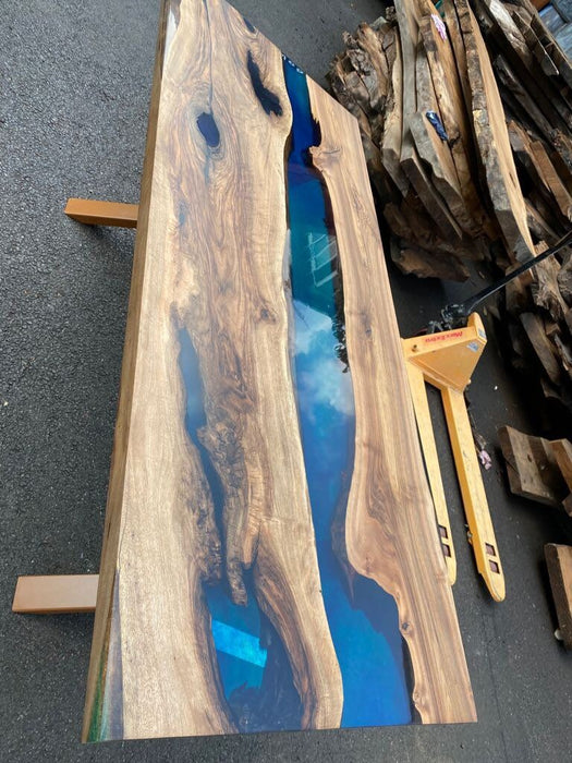 Handmade Epoxy Table, Epoxy Table, Epoxy Dining Table, Custom 72” x 30” Walnut Blue Epoxy Table, River Table, Custom Order for Slaytonrick