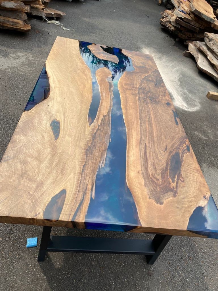 Live Edge Table, Wooden Table, Epoxy Dining Table, Custom 72” x 36” Walnut Blue, Turquoise, Green Table, Epoxy Dining Table for Nicholas Cau