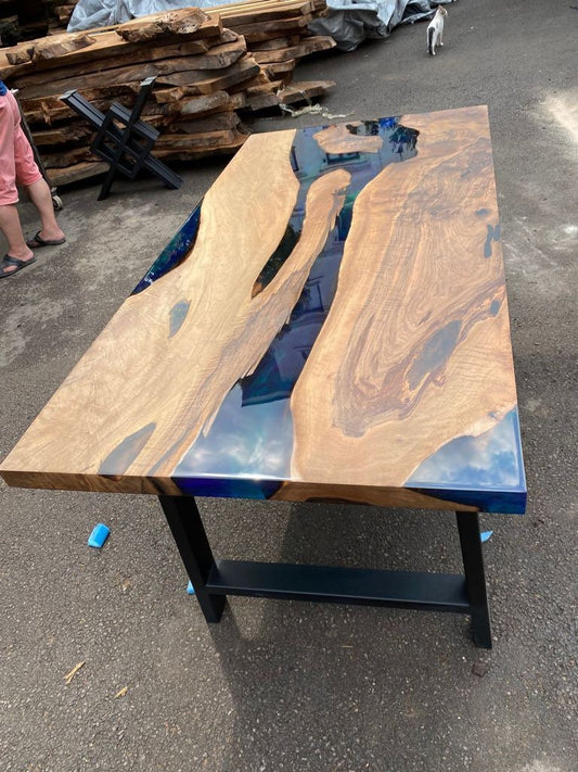 Live Edge Table, Wooden Table, Epoxy Dining Table, Custom 72” x 36” Walnut Blue, Turquoise, Green Table, Epoxy Dining Table for Nicholas Cau