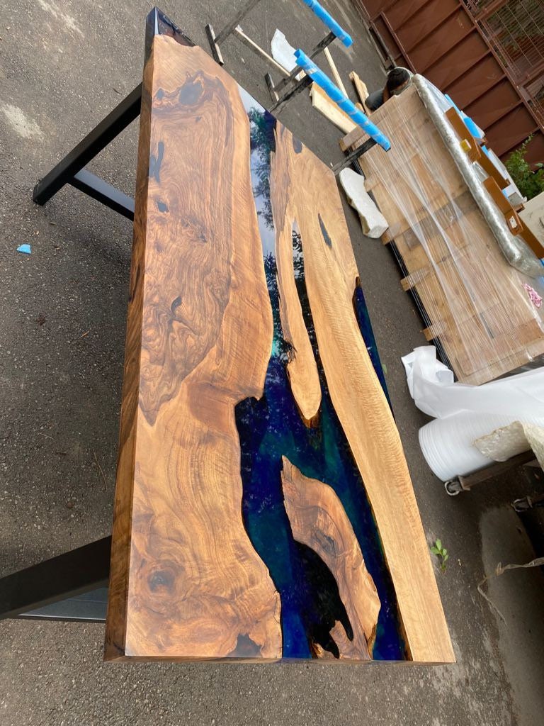 Live Edge Table, Wooden Table, Epoxy Dining Table, Custom 72” x 36” Walnut Blue, Turquoise, Green Table, Epoxy Dining Table for Nicholas Cau